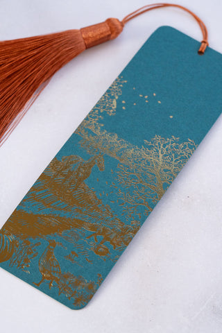 "Countryside Seasons: Autumn" Foil Stamped Bookmark with Tassel – Dark Teal, Bronze, Spiced Orange