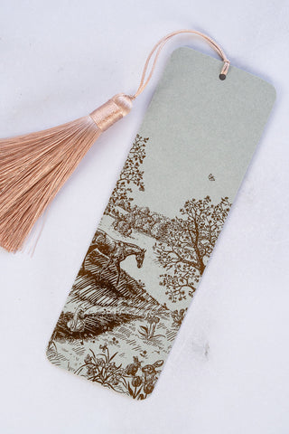 "Countryside Seasons: Spring" Foil Stamped Bookmark with Tassel – Muted Sage, Bronze, Blush Pink