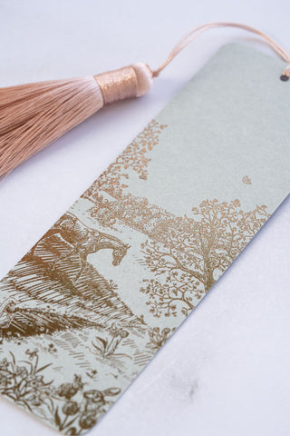 "Countryside Seasons: Spring" Foil Stamped Bookmark with Tassel – Muted Sage, Bronze, Blush Pink