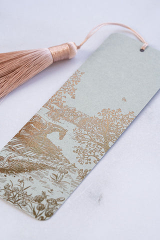 "Countryside Seasons: Spring" Foil Stamped Bookmark with Tassel – Muted Sage, Bronze, Blush Pink