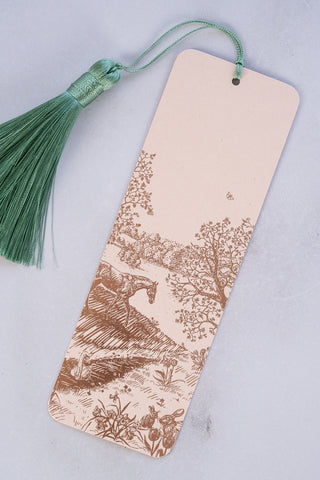 "Countryside Seasons: Spring" Foil Stamped Bookmark with Tassel – Soft Peach, Rose Gold, Light Teal