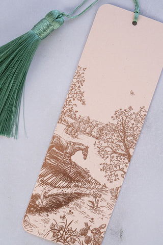 "Countryside Seasons: Spring" Foil Stamped Bookmark with Tassel – Soft Peach, Rose Gold, Light Teal