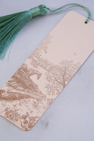 "Countryside Seasons: Spring" Foil Stamped Bookmark with Tassel – Soft Peach, Rose Gold, Light Teal