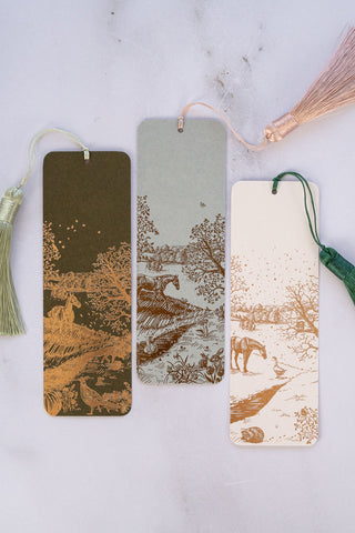 Trio of "Countryside Seasons" Foil Stamped Bookmarks with Tassels