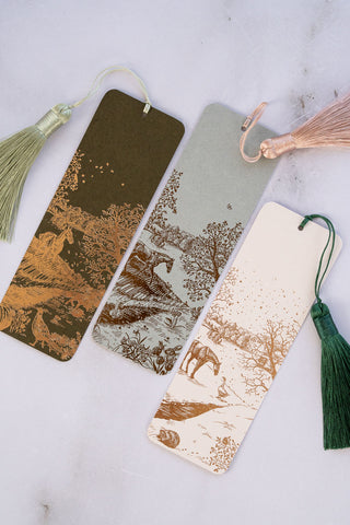 Trio of "Countryside Seasons" Foil Stamped Bookmarks with Tassels