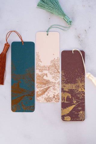 Trio of "Countryside Seasons" Foil Stamped Bookmarks with Tassels