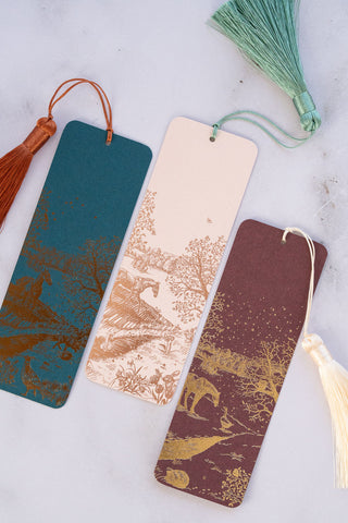 Trio of "Countryside Seasons" Foil Stamped Bookmarks with Tassels