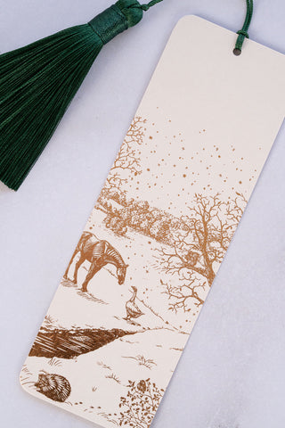 "Countryside Seasons: Winter" Foil Stamped Bookmark with Tassel – Cream, Copper, Forest Green