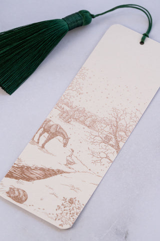 "Countryside Seasons: Winter" Foil Stamped Bookmark with Tassel – Cream, Copper, Forest Green