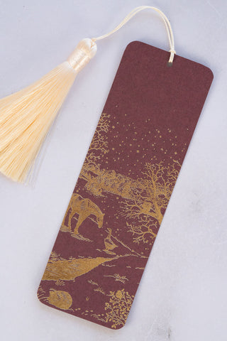 "Countryside Seasons: Winter" Foil Stamped Bookmark with Tassel – Plum, Gold, Cream