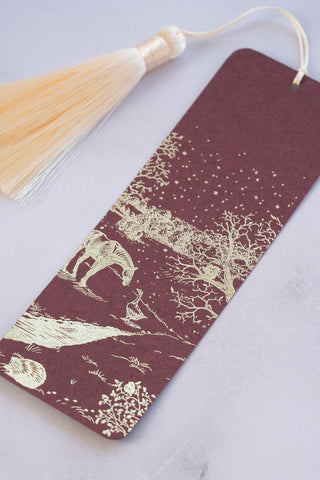 "Countryside Seasons: Winter" Foil Stamped Bookmark with Tassel – Plum, Gold, Cream