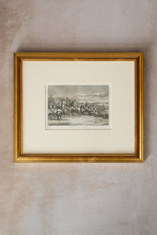 1840 Framed Antique English Engraving: "Steeplechase in Beds"