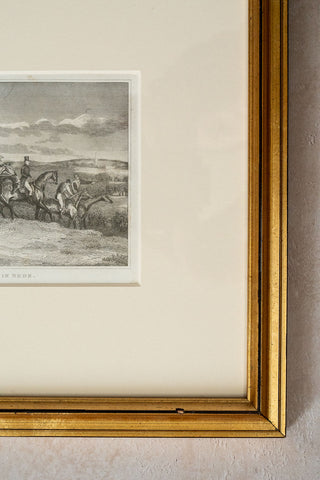 1840 Framed Antique English Engraving: "Steeplechase in Beds"