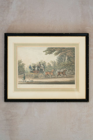 1829 Framed Antique English Engraving: "Mail Coach"
