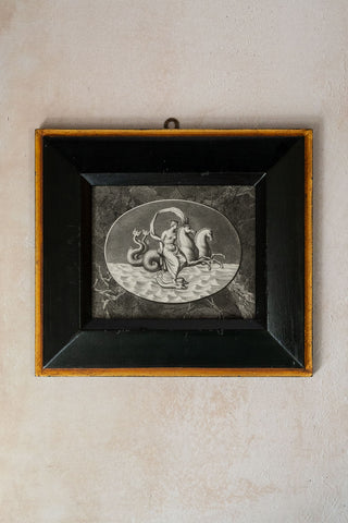 Neoclassical (18th or 19th C) Framed Engraving of the Nymph Galatea with Hippocampi and Dolphins