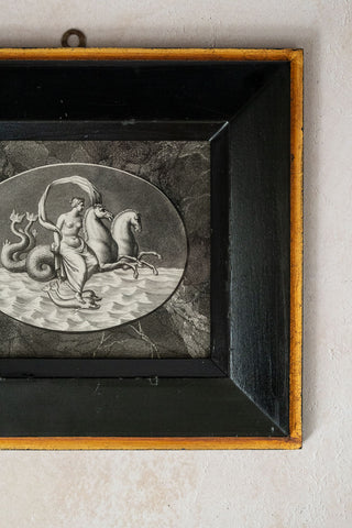 Neoclassical (18th or 19th C) Framed Engraving of the Nymph Galatea with Hippocampi and Dolphins