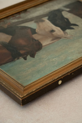 19th C. Unsigned Primitive Painting of Three Horses after John Frederick Herring Sr.'s "Three Members of the Temperance Society"