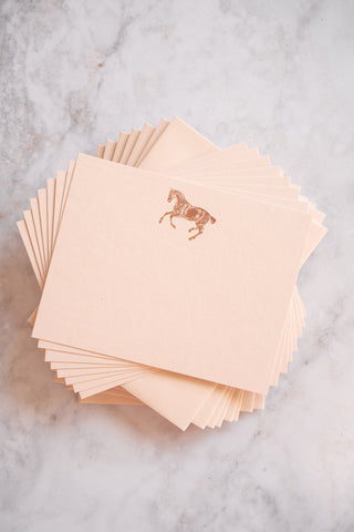 "Frolic" Horse Cantering Foil Stamped Correspondence Cards in Tonal Soft Peach, Palest Pink & Rose Gold