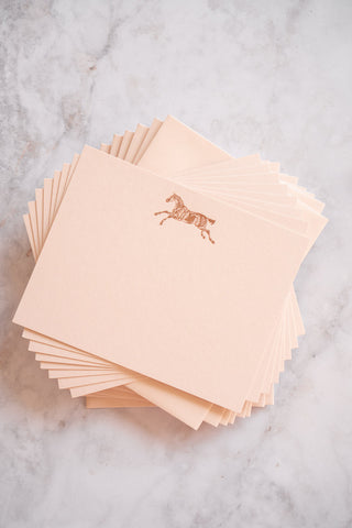 "Frolic" Horse Leaping Foil Stamped Correspondence Cards in Tonal Soft Peach, Palest Pink & Rose Gold