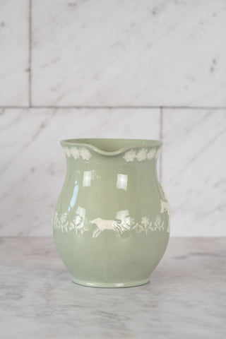 Vintage Copeland Spode England "Fortuna" Sage Green Pitcher with Cream Hunt Scene