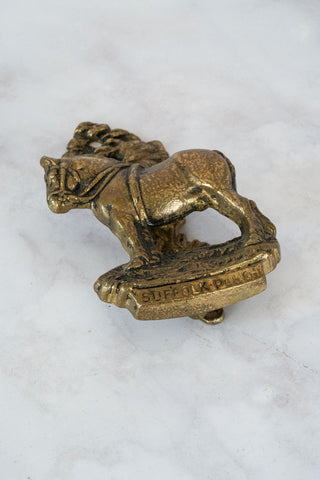Antique English Cast Brass Suffolk Punch Horse Small Interior Door Knocker