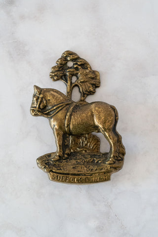 Antique English Cast Brass Suffolk Punch Horse Small Interior Door Knocker