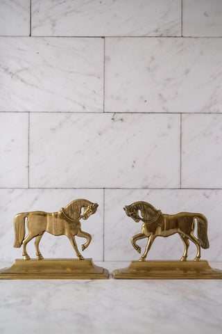 Pair of Antique English Victorian Brass Mantle Horses