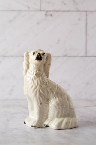 Cream and Gold 19th Century English Staffordshire Mantle Dog / Wally Dog