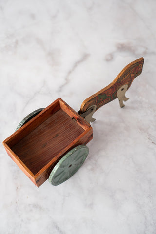 Antique Early 20th Century Wood and Tin Horse and Wagon Toy