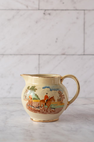 Vintage Circa 1937-1947 Sadler England Porcelain Pitcher / Jug with Fox Hunt Scene