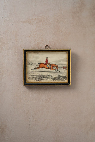 1860 Miniature Framed Hand-Colored Hunt Scene Lithograph