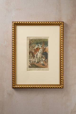 1810 Framed Antique Hand-Colored English Hunt Scene Engraving: "His Majesty going out with the Stag Hounds on Windsor Forest"