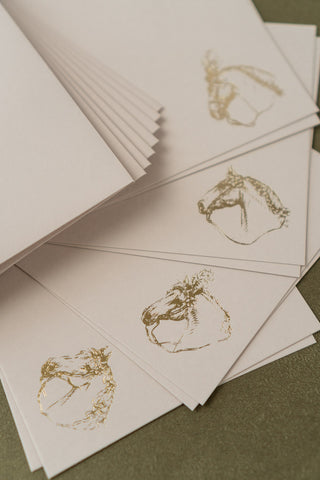 Mixed "Fancy Ponies" Foil Stamped Correspondence Cards in Cream & Gold