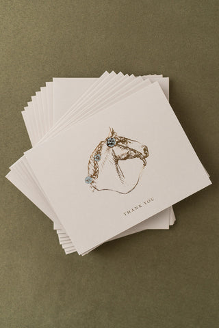 "Fancy Ponies" Foil Stamped "Thank You" Greeting Cards in Cream, Gold & Baby Blue