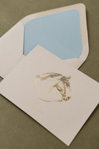 "Fancy Ponies" Foil Stamped "Thank You" Greeting Cards in Cream, Gold & Baby Blue