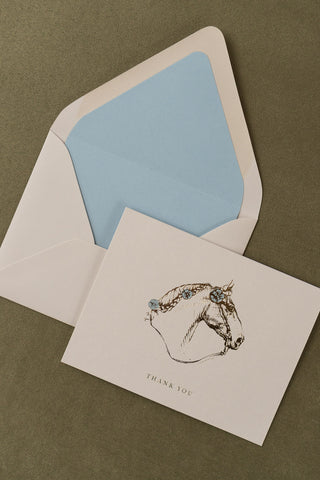 "Fancy Ponies" Foil Stamped "Thank You" Greeting Cards in Cream, Gold & Baby Blue