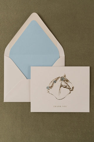 "Fancy Ponies" Foil Stamped "Thank You" Greeting Cards in Cream, Gold & Baby Blue