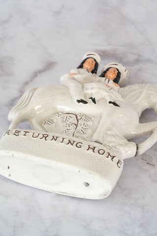 19th C. English Staffordshire Figurine: "Returning Home (from Market)" Couple on Horseback