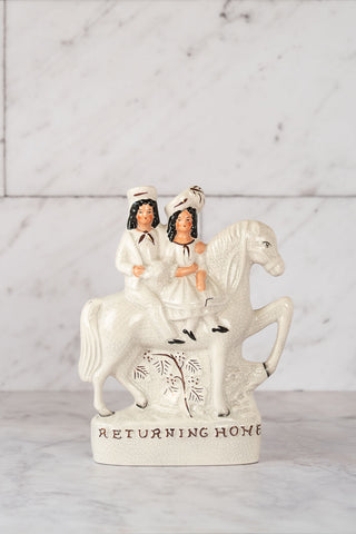 19th C. English Staffordshire Figurine: "Returning Home (from Market)" Couple on Horseback