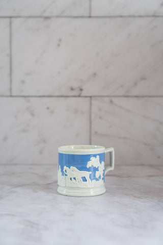 19th Century Blue and White Hunt Scene Mug