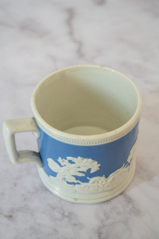 19th Century Blue and White Hunt Scene Mug