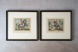 Set of 2 Dressage Schooling Movement Hand-colored Engravings After Johann Ridinger (German, 1698-1767): "Pirouette a Gauche" & "La Pesade"