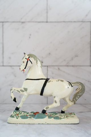 Early 20th Century Cast Metal Hand-Painted Horse Door Stop