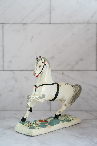 Early 20th Century Cast Metal Hand-Painted Horse Door Stop