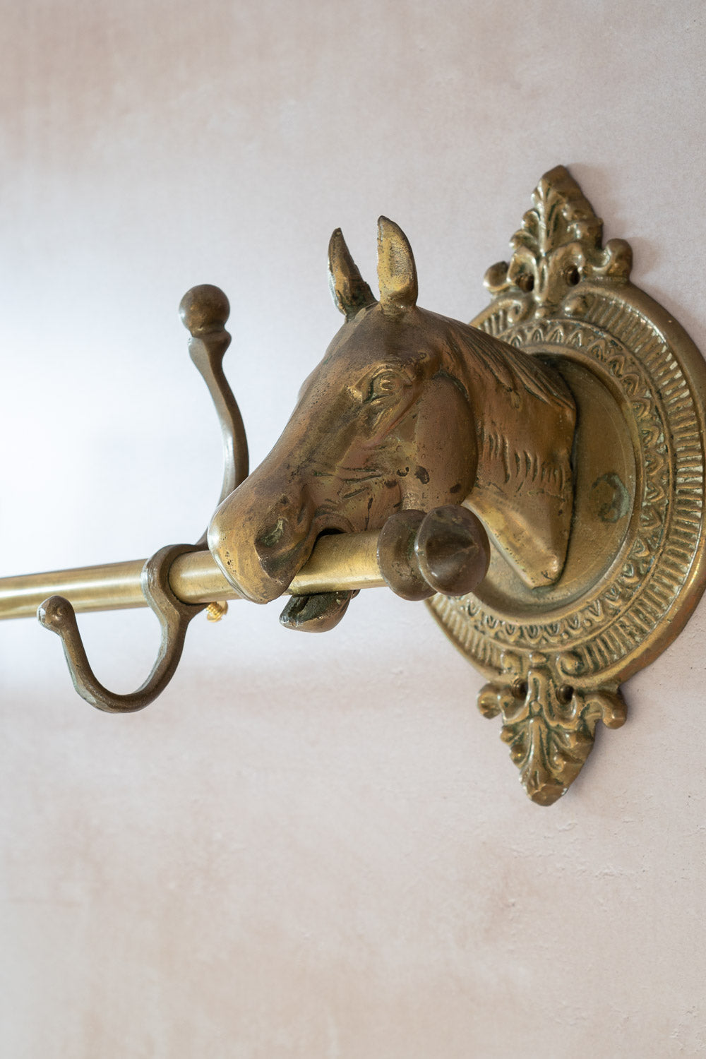 Mid 20th Century Brass Horse Coat Rack 5 Hooks
