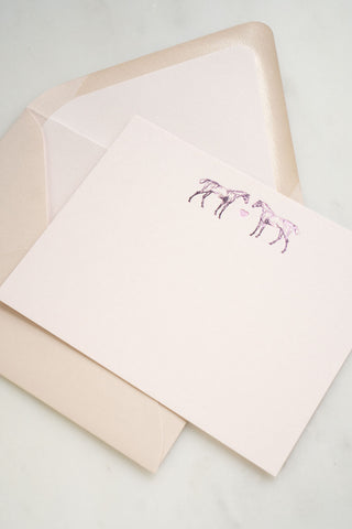 “Un Petit Bisou” Foil Stamped Correspondence Cards in Pale Pink and Metallic Pink Lavender