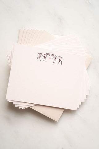 “Un Petit Bisou” Foil Stamped Correspondence Cards in Pale Pink and Metallic Pink Lavender