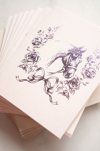 “Romantic Rosette” Foil Stamped Greeting Cards in Pale Pink and Metallic Pink Lavender