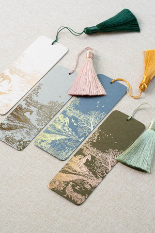 Set of 4 "Countryside Seasons" Foil Stamped Bookmarks with Tassels