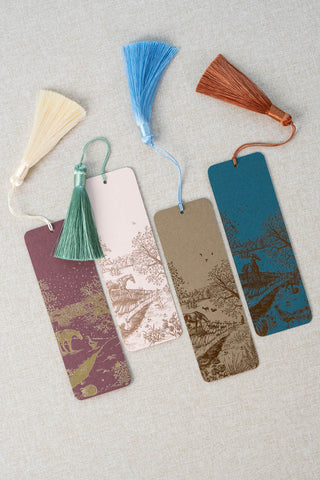 Set of 4 "Countryside Seasons" Foil Stamped Bookmarks with Tassels